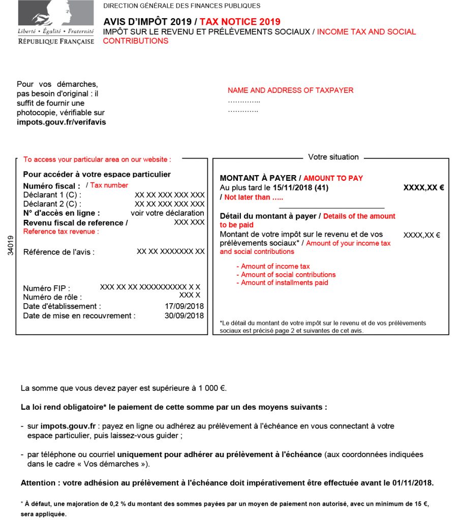 Notice of taxation on income in France - p1